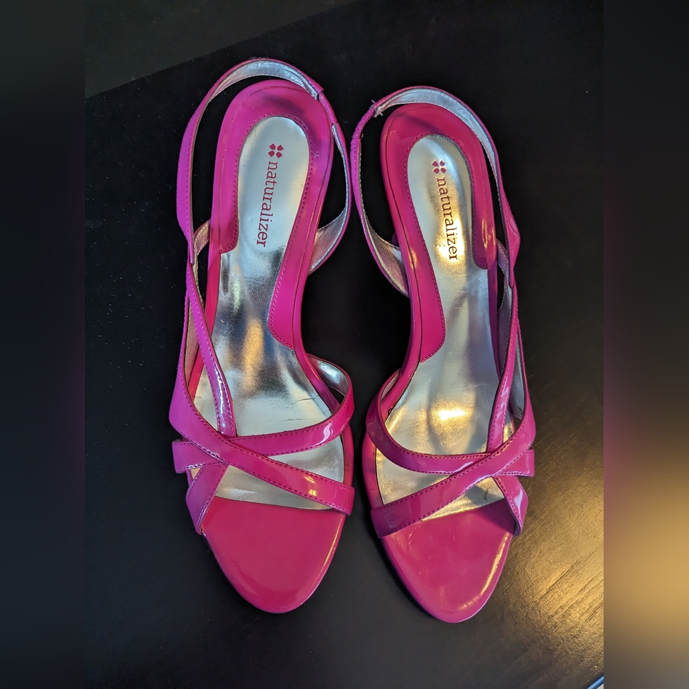 Pink patent kitten heels